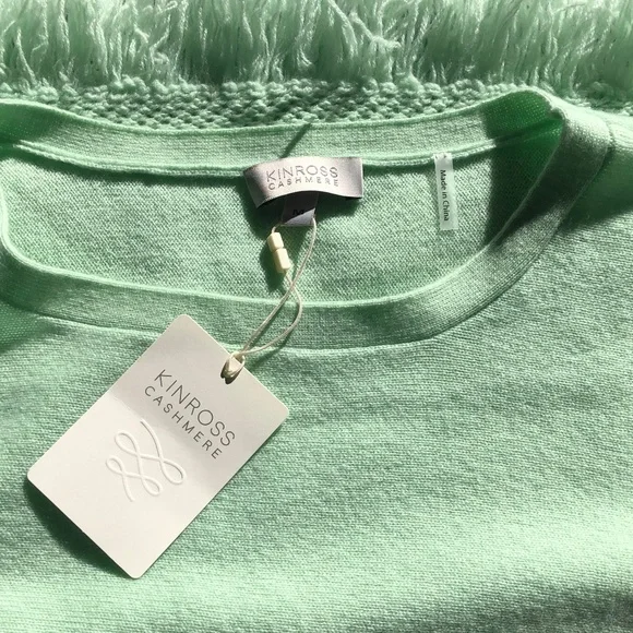 Kinross Cashmere Pointelle Fringe Trim Sweater NWT - Picture 1 of 5